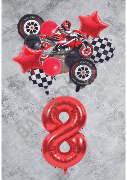 Motorsiklet Kırmızı Temalı Doğum Günü Seti Yaş-8
