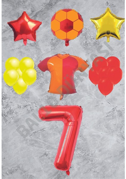 Taraftar Sarı Kırmızı Doğum Günü Balon Seti Yaş-7