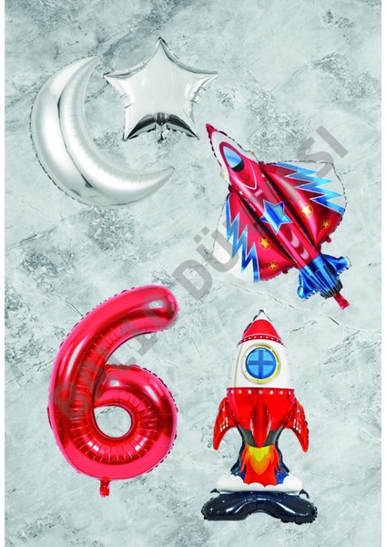 Uzay Temalı Astronot Uçak Rakam Ay Yıldız Folyo Balon Seti Yaş 6