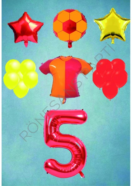 Taraftar Sarı Kırmızı Doğum Günü Balon Seti Yaş-5
