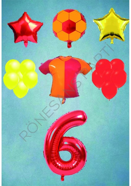 Taraftar Sarı Kırmızı Doğum Günü Balon Seti Yaş-6