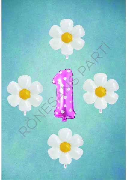 Pembe Puanlı Rakam ve Papatya Folyo Balon Seti Yaş 1
