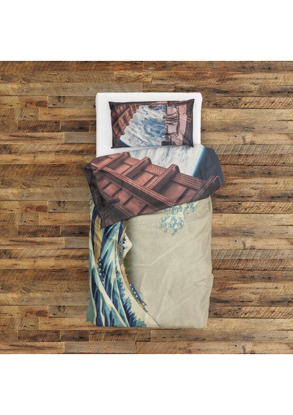 Kanagawa Oki Nami Ura & Flow Of Life Çift Taraflı Nevresim Takımı - 200 Cm X 220 Cm