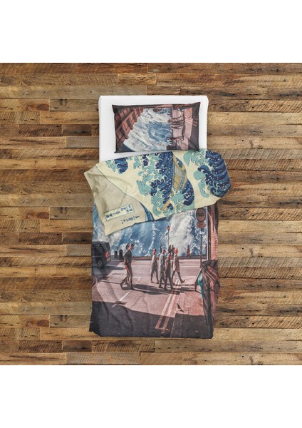 Kanagawa Oki Nami Ura & Flow Of Life Çift Taraflı Nevresim Takımı - 200 Cm X 220 Cm