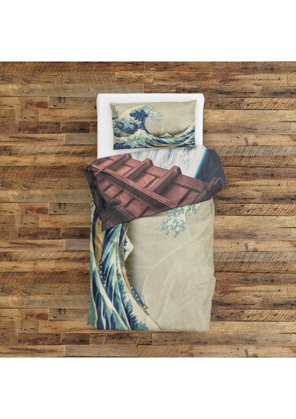 Kanagawa Oki Nami Ura & Flow Of Life Çift Taraflı Nevresim Takımı - 200 Cm X 220 Cm