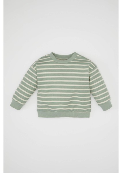 Erkek Bebek Regular Fit Bisiklet Yaka Çizgili Sweatshirt D0699A524AU