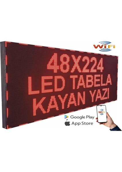 LED Tabela 48X224CM Çift Taraflı Kırmızı Kayan Yazı-Wifi