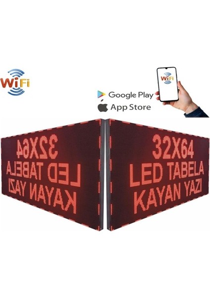 LED Tabela 64X32CM Çift Taraflı Kırmızı Kayan Yazı-Wifi