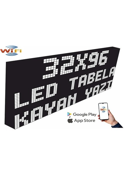 LED Tabela 32X96CM Tek Taraflı Beyaz  Kayan Yazı-Wifi