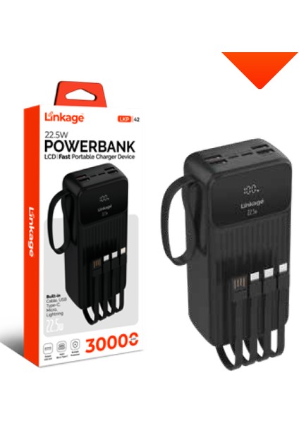 30.000 Mah 4xusb LCD Ekranlı 22.5W Dahili Usb, Mikro, Type-C Lightning Powerbank Lkp-42