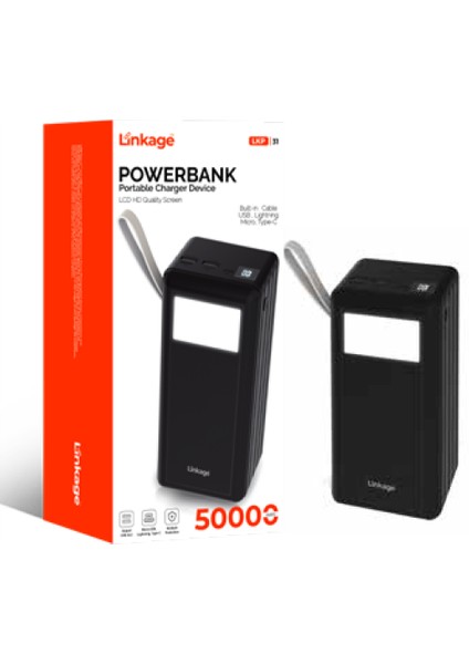 50.000MAH Dahili Mikro Type-C Lightning Kablolu LCD Ekranlı 2x Usb’li Powerbank Lkp-31