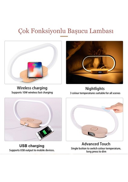 Inters Tech Çok Fonksiyonlu Masa Gece Lambası Işık USB Hızlı Şarj Istasyonu Masa Saati