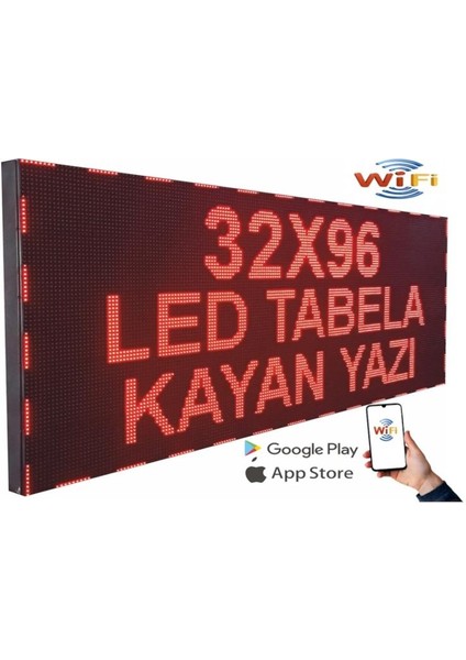 LED Tabela 32X96CM Çift Taraflı Kırmızı Kayan Yazı-Wifi