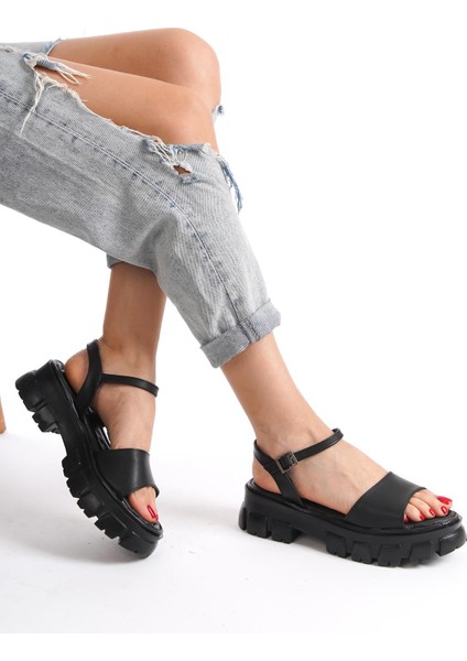 Kadın Siyah Merly Yüksek Taban Ortopedik Bilekten Bağlamalı Sandalet fiyatları