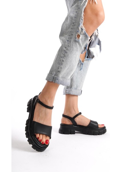 Kadın Siyah Merly Yüksek Taban Ortopedik Bilekten Bağlamalı Sandalet modelleri