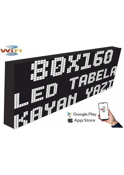 LED Tabela 80X160CM Tek Taraflı Beyaz  Kayan Yazı-Wifi