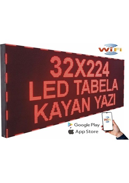 LED Tabela 32X224CM Çift Taraflı Kırmızı Kayan Yazı-Wifi