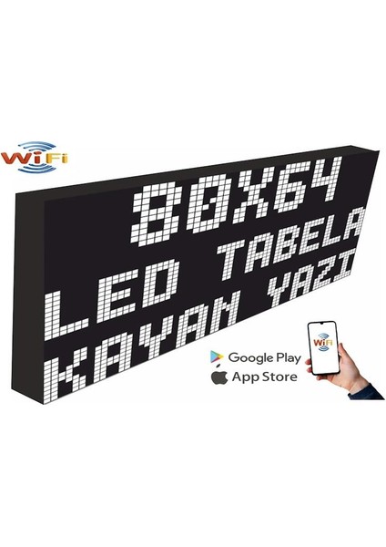 LED Tabela 80X64CM Tek Taraflı Beyaz  Kayan Yazı-Wifi