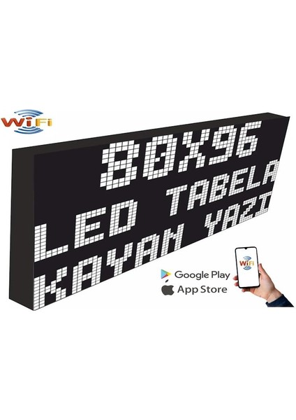 LED Tabela 80X96CM Tek Taraflı Beyaz  Kayan Yazı-Wifi