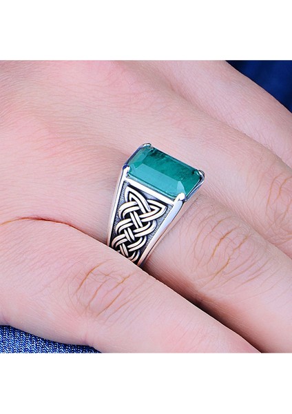 925 Ayar Zarif Doğal Paraiba Turmalin Gümüş Erkek Yüzük, Minimalist Yeşil Paraiba Taşlı Erkek Band