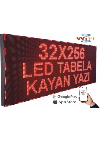 LED Tabela 32X256CM Çift Taraflı Kırmızı Kayan Yazı-Wifi