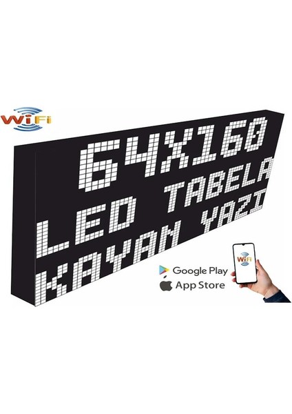 LED Tabela 64X160CM Tek Taraflı Beyaz  Kayan Yazı-Wifi