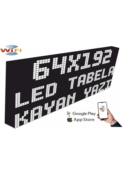 LED Tabela 64X192CM Tek Taraflı Beyaz  Kayan Yazı-Wifi