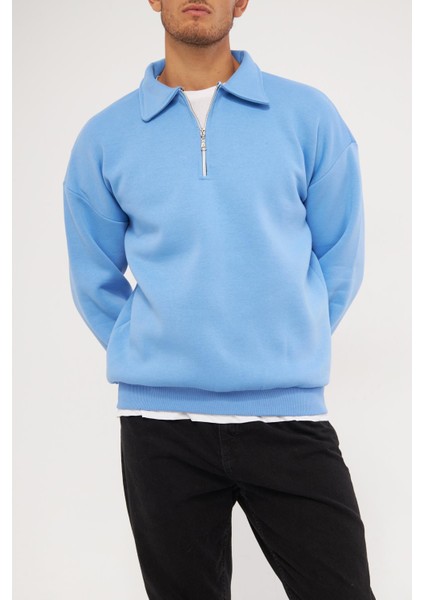 Ghassy Co. Erkek Polo Yaka Oversize Yarım Fermuarlı Sweatshirt