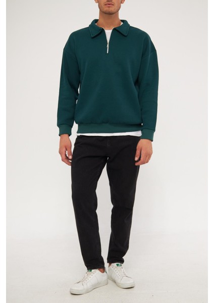 Ghassy Co. Erkek Polo Yaka Oversize Yarım Fermuarlı Sweatshirt