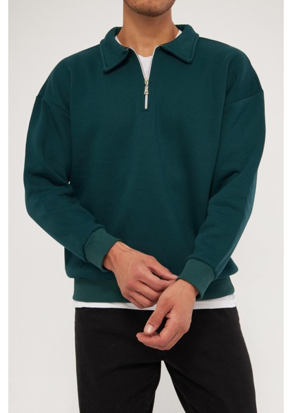 Ghassy Co. Erkek Polo Yaka Oversize Yarım Fermuarlı Sweatshirt