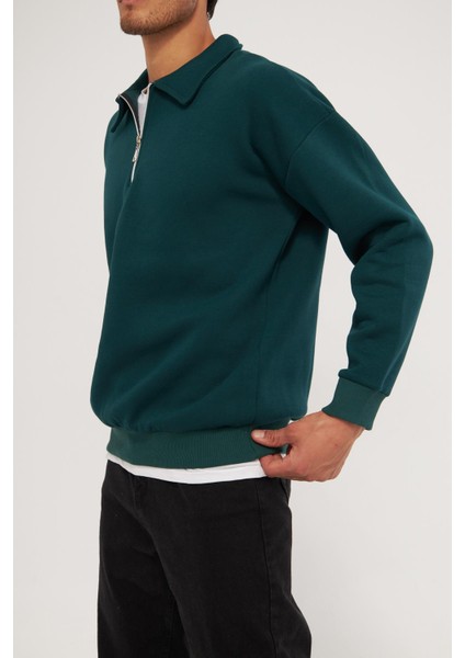 Ghassy Co. Erkek Polo Yaka Oversize Yarım Fermuarlı Sweatshirt