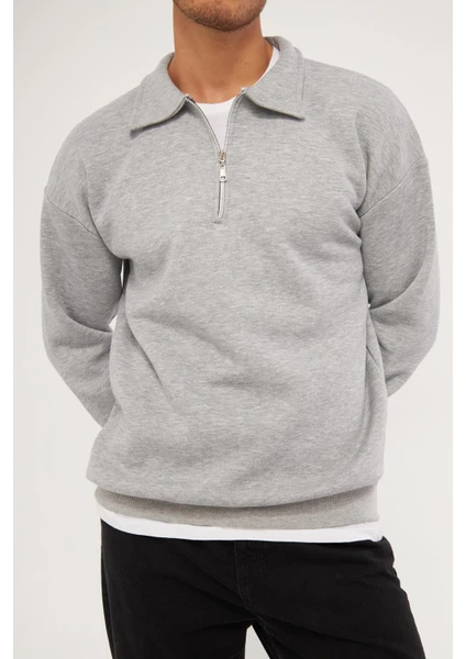 Ghassy Co. Erkek Polo Yaka Oversize Yarım Fermuarlı Sweatshirt