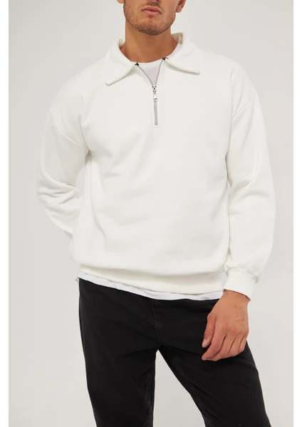 Ghassy Co. Erkek Polo Yaka Oversize Yarım Fermuarlı Sweatshirt