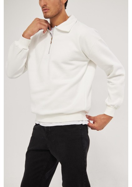 Ghassy Co. Erkek Polo Yaka Oversize Yarım Fermuarlı Sweatshirt