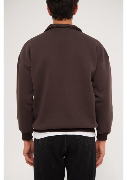 Erkek Polo Yaka Oversize Yarım Fermuarlı Sweatshirt