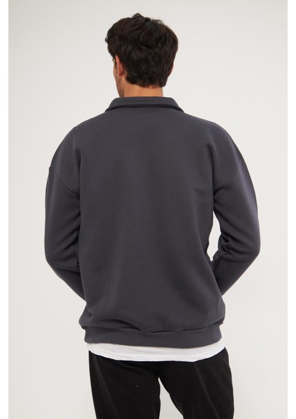 Ghassy Co. Erkek Polo Yaka Oversize Yarım Fermuarlı Sweatshirt