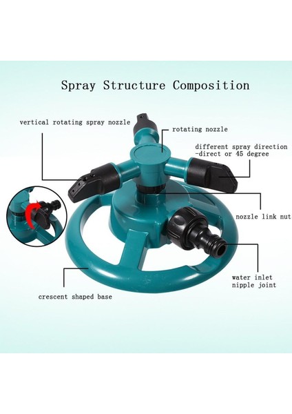 Ayarlanabilir Otomatik 360° Dönebilen 12 Kanal Nozullu Çim Bahçe Sulama Sprinkler Fıskiye