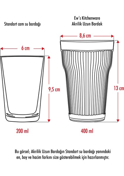 Akrilik 6'lı Uzun Bardak & Su Meşrubat Bardağı 400 ml ( Cam Değildir )