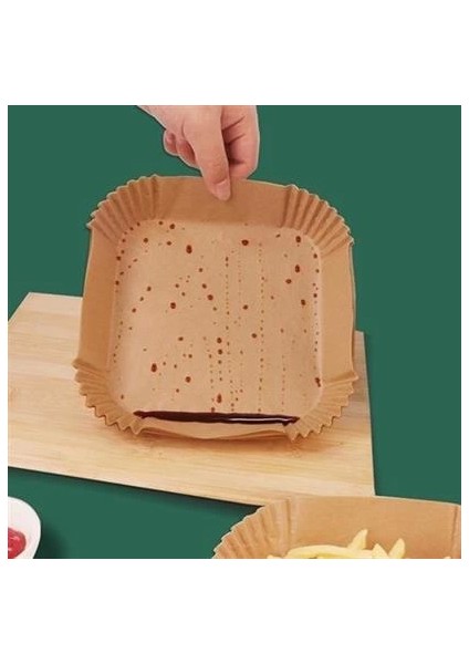 50 Adet Air Fryer Pişirme Kağıdı Tek Kullanımlık Hava Fritöz Yağ Geçirmez Yapışmaz Kare Tabak Model