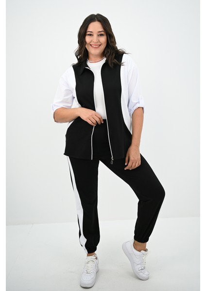 Kadın Büyük Beden Gömlek Yaka Fermuarlı Eşofman Takımı 8141-25