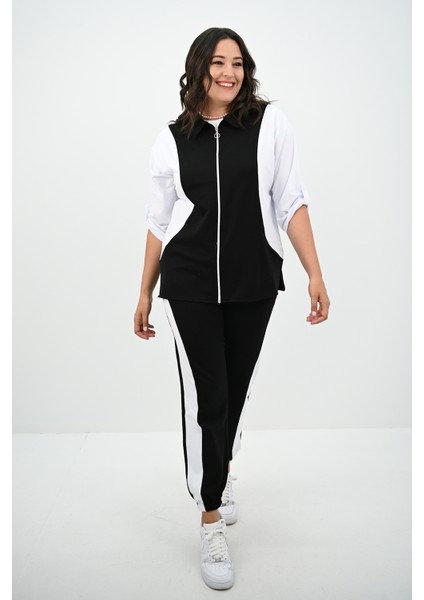 Kadın Büyük Beden Gömlek Yaka Fermuarlı Eşofman Takımı 8141-25 modelleri