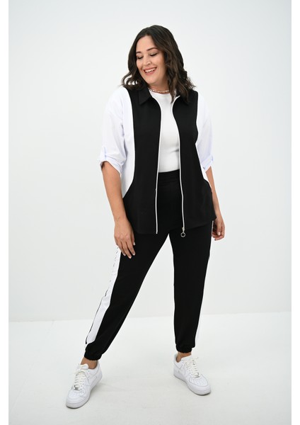 Kadın Büyük Beden Gömlek Yaka Fermuarlı Eşofman Takımı 8141-25 fırsatları