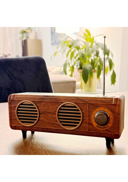 Coverzone Yeni Nesil Retro Radyo Görünümlü Speaker USB Tf Aux Bluetooth Müzik Kutusu Retro Teleskopik Anten Type-C Şarj Edilebilir Kahverengi B15