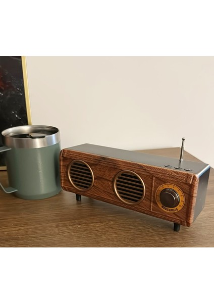 Coverzone Yeni Nesil Retro Radyo Görünümlü Speaker USB Tf Aux Bluetooth Müzik Kutusu Retro Teleskopik Anten Type-C Şarj Edilebilir Kahverengi B15