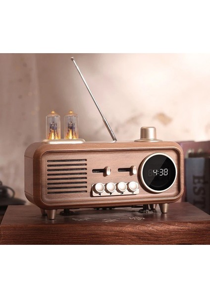 Coverzone Yeni Nesil Retro Radyo Görünümlü Speaker USB Tf Aux Bluetooth Müzik Kutusu Retro Teleskopik Anten Type-C Şarj Edilebilir Kahverengi S32