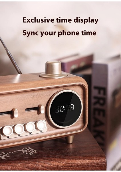 Coverzone Yeni Nesil Retro Radyo Görünümlü Speaker USB Tf Aux Bluetooth Müzik Kutusu Retro Teleskopik Anten Type-C Şarj Edilebilir Kahverengi S32