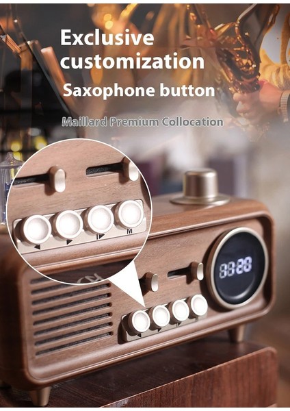 Coverzone Yeni Nesil Retro Radyo Görünümlü Speaker USB Tf Aux Bluetooth Müzik Kutusu Retro Teleskopik Anten Type-C Şarj Edilebilir Kahverengi S32