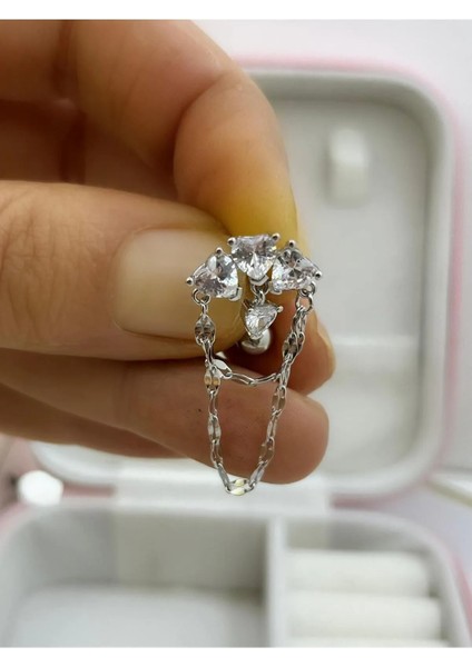 316L Cerrahi Çelik Kalpli Zincirli Üstten Takmalı Sallantılı Zirkon Taşlı Göbek Piercingi