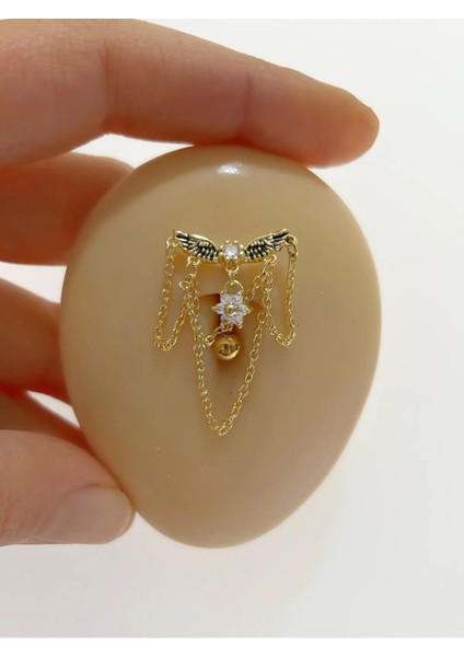 Arescollection 316L Cerrahi Çelik Üstten Takmalı Sallantılı Zirkon Taşlı Göbek Piercingi