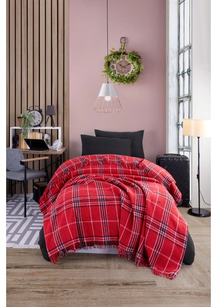 Battaniye Pamuklu Tek Kişilik Warm Soft Kırmızı
